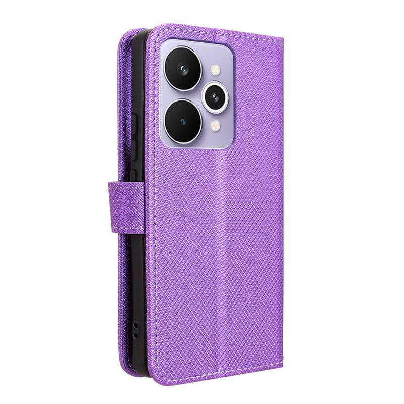 جراب هاتف جلدي بنقشة ماسية لهاتف Realme 15 5G / 15 Pro 5G (أرجواني) - Image 3